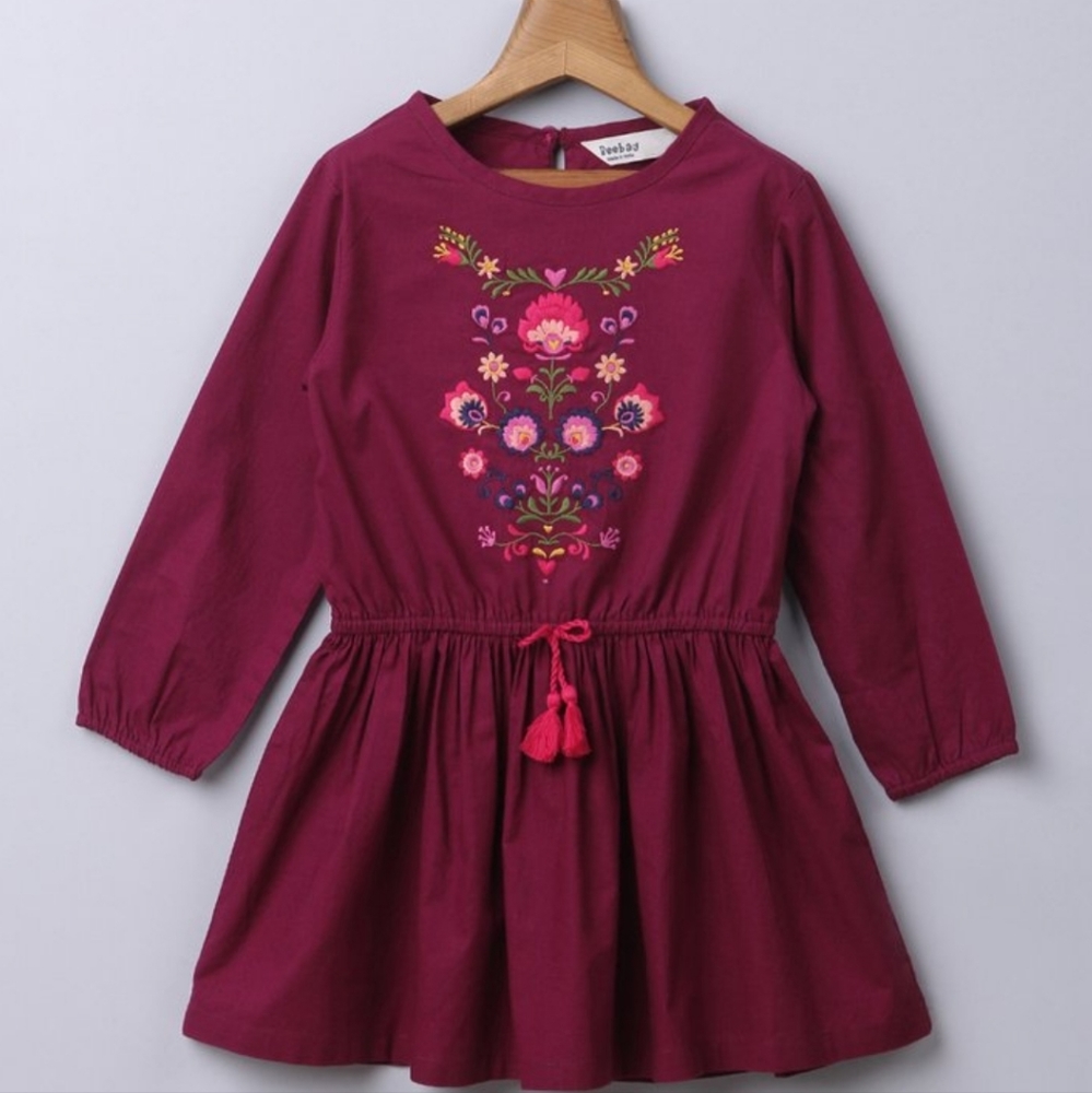 Beebay embroidered maroon girls dress size 5